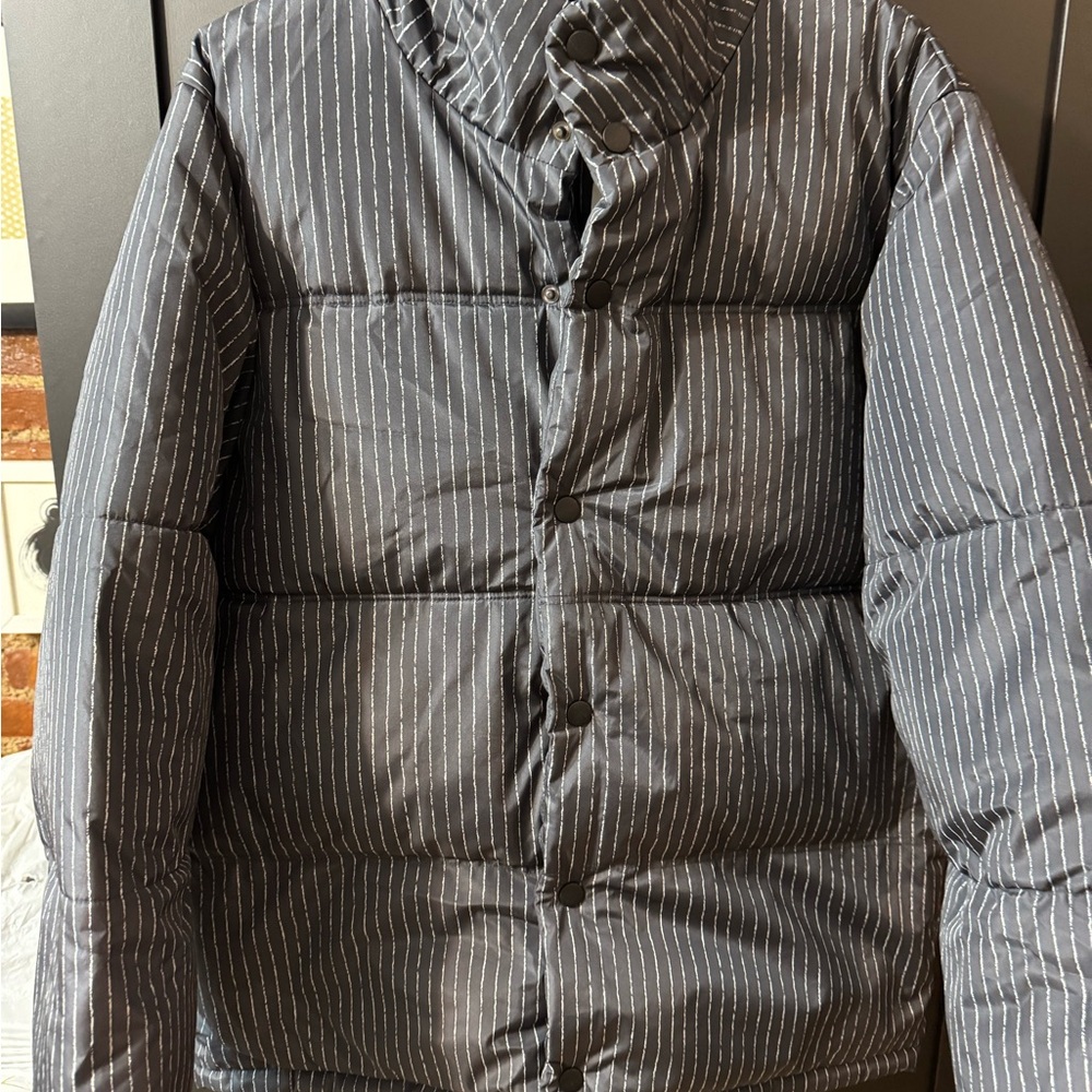 Topman Gray Puffer Jacket with Ribbed Pattern - Picture 4 of 12
